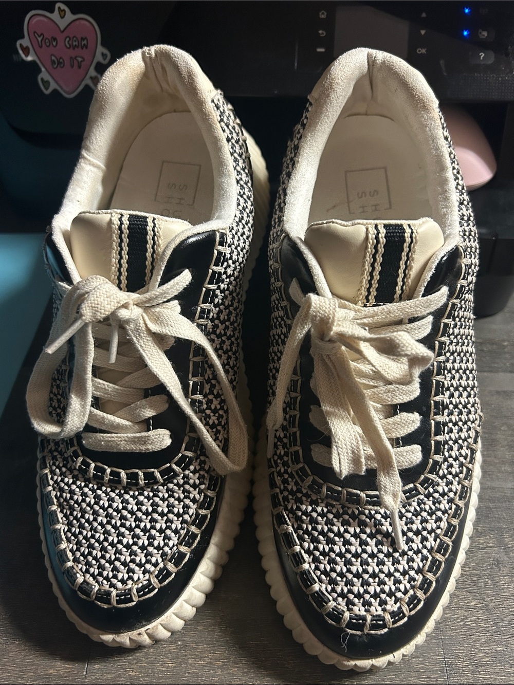 Shu Shop Selina Black and Cream Woven Slip-On Sneaker Womens 10
